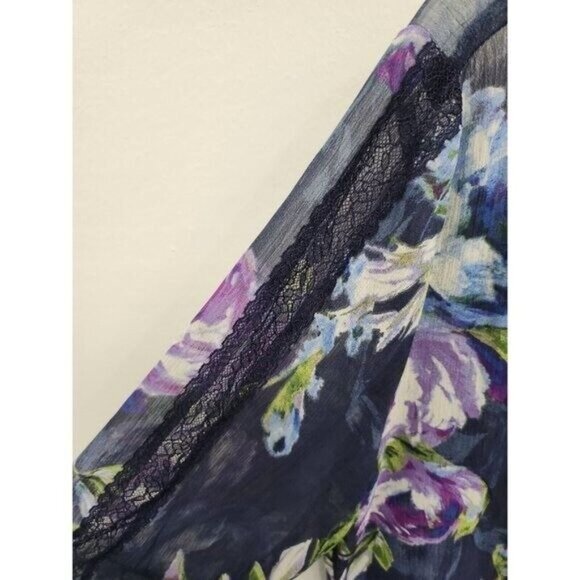 Susan Graver Womens BOHO Blouse Top Medium NavyFloral Sheer Chiffon Long Sleeve - Picture 11 of 11